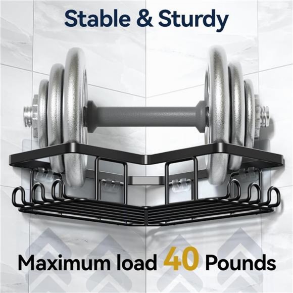 Corner Adhesive Shower Caddy, with Soap Holder and 12 Hooks, Rustproof 3 Pack - Picture 2 of 7